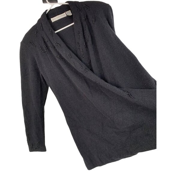 VTG Paul Alexander Black Long Line Angora Sweater S 7762 Bead Surplice wrap - Picture 1 of 8